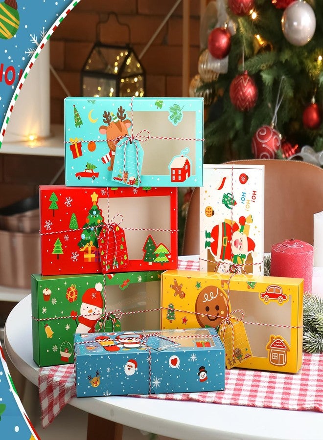 Roowest 36 Pcs Christmas Cookie Boxes - 12x5.5x2.5 Inches Christmas Treat Boxes Xmas Bakery Box with Window Cookie Containers Tins with Tags Tighten Strings for Bakery Party Supplies(Multicolor) - Image 5
